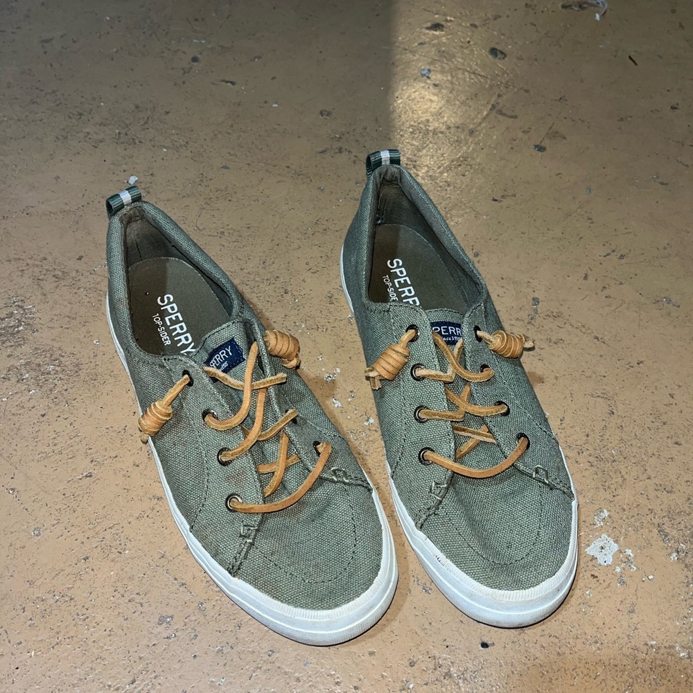 Sperry Olive Canvas Shoes with Tan Laces